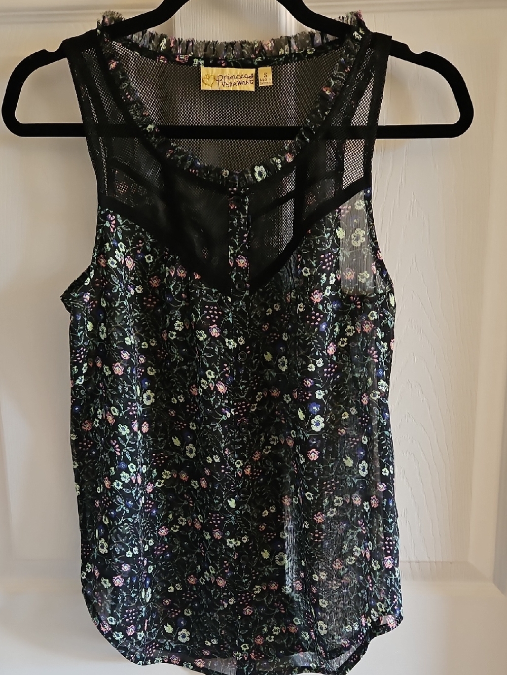 princess vera wang Black Floral Mesh Yoke Camisole